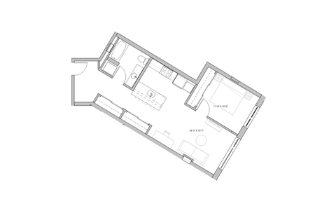 Floor plan for 1 bed, 1 bath, 722 sqft